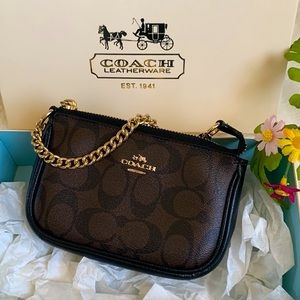 Coach wristlet with gold chain strap